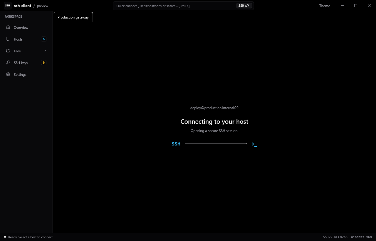 Native SSH connection progress screen